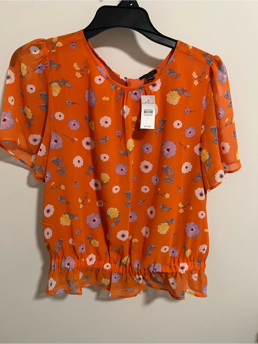 Ann Taylor Orange Floral Short Sleeve Blouse. New w/Tags (Retails $79.50)